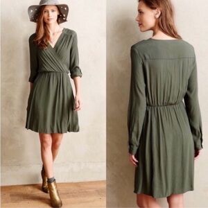 Maeve Anthropologie Olive Green faux Wrap Dress